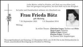 Traueranzeige Frieda Bätz
