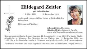 Traueranzeige Hildegard Zeitler