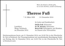 Traueranzeige Therese Fuß