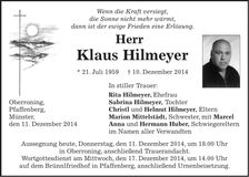 Traueranzeige Klaus Hilmeyer