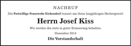 Traueranzeige Josef Kiss