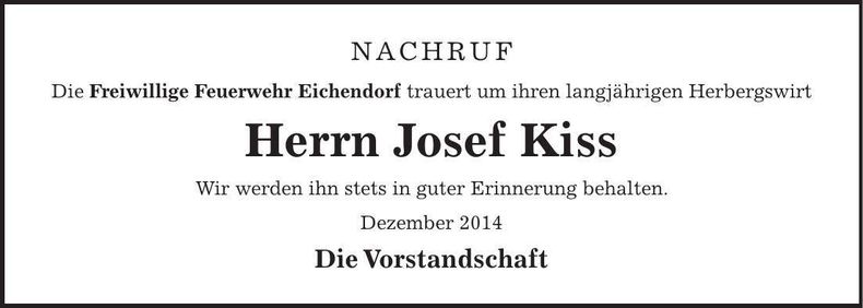 Traueranzeige Josef Kiss