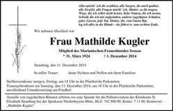 Traueranzeige Mathilde Kugler