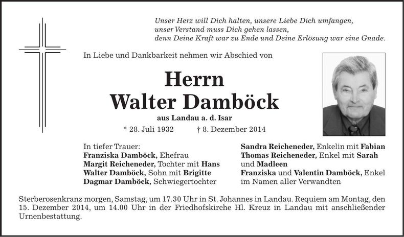 Traueranzeige Walter Damböck