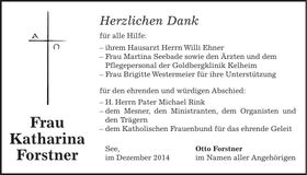 Traueranzeige Katharina Forstner