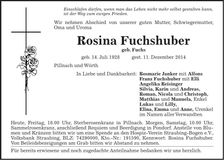 Traueranzeige Rosina Fuchshuber
