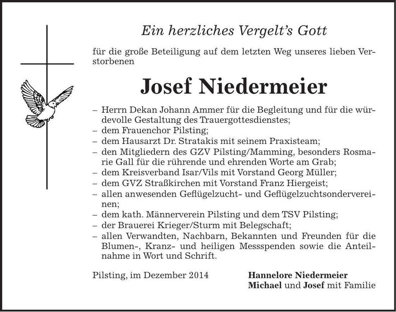 Traueranzeige Josef Niedermeier