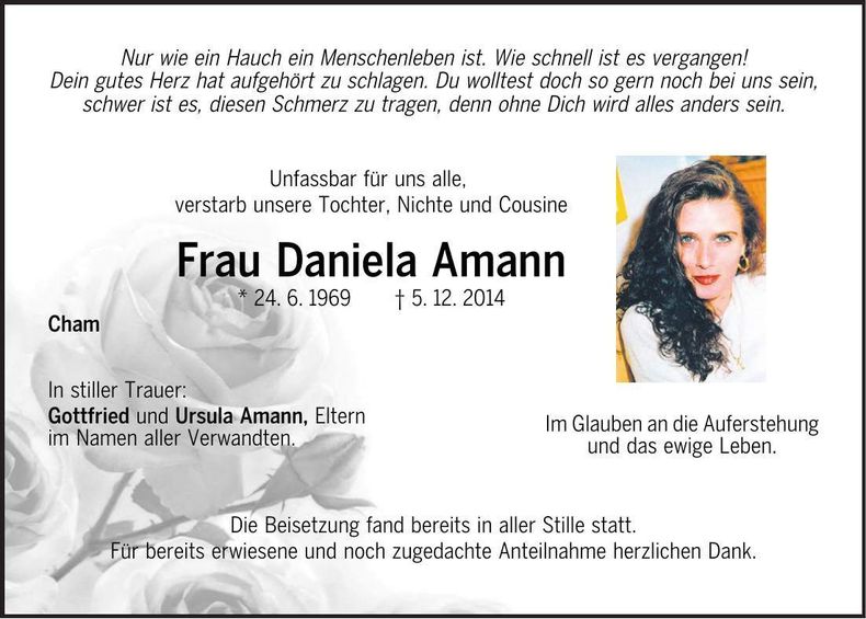 Traueranzeige Daniela Amann