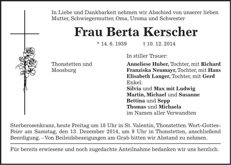 Traueranzeige Berta Kerscher