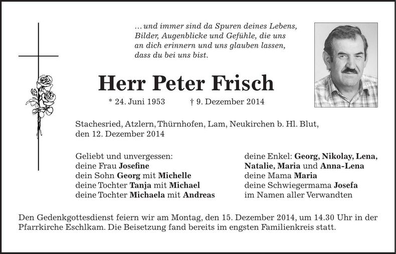 Traueranzeige Peter Frisch