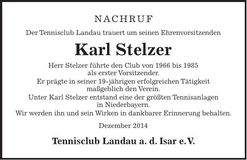 Traueranzeige Karl Stelzer