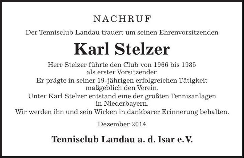 Traueranzeige Karl Stelzer