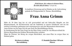 Traueranzeige Anna Grimm