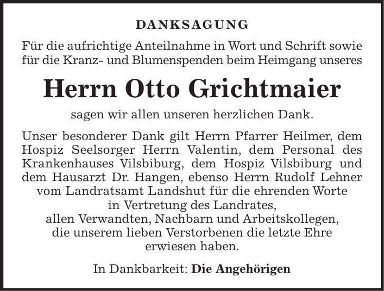 Traueranzeige Otto Grichtmaier