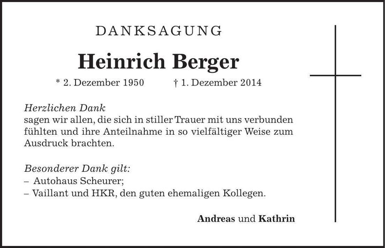 Traueranzeige Heinrich Berger