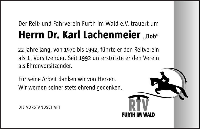 Traueranzeige Karl Dr.  Lachenmeier