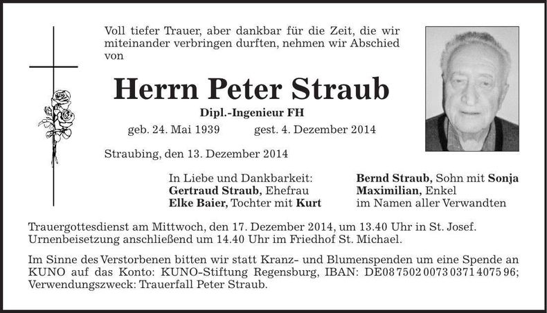 Traueranzeige Peter Straub