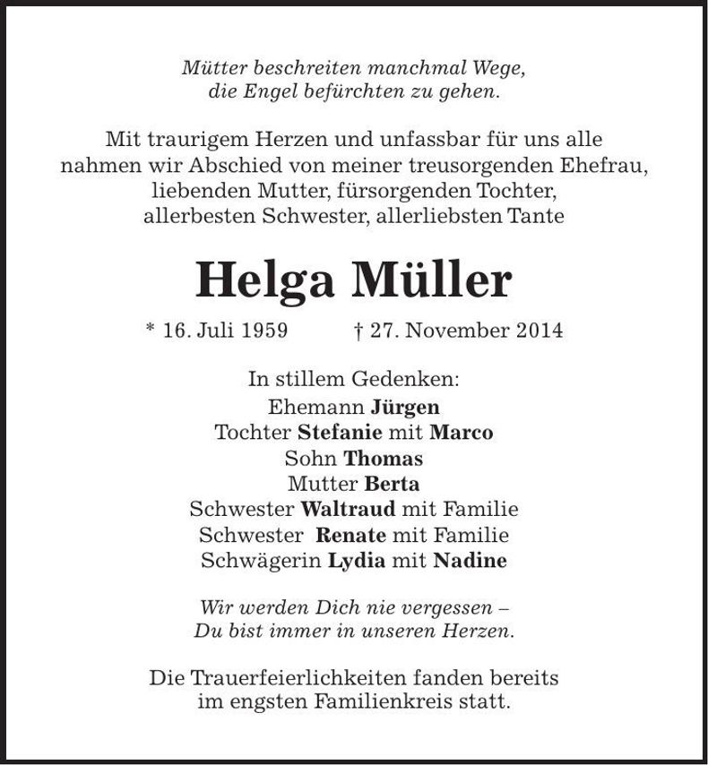 Traueranzeige Helga Müller
