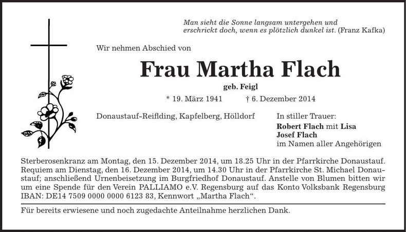 Traueranzeige Martha Flach