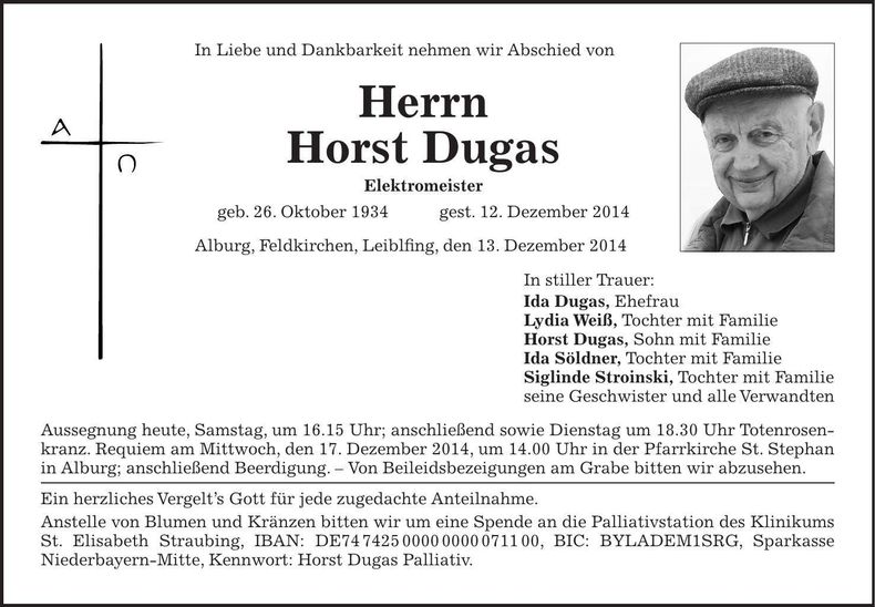 Traueranzeige Horst Dugas
