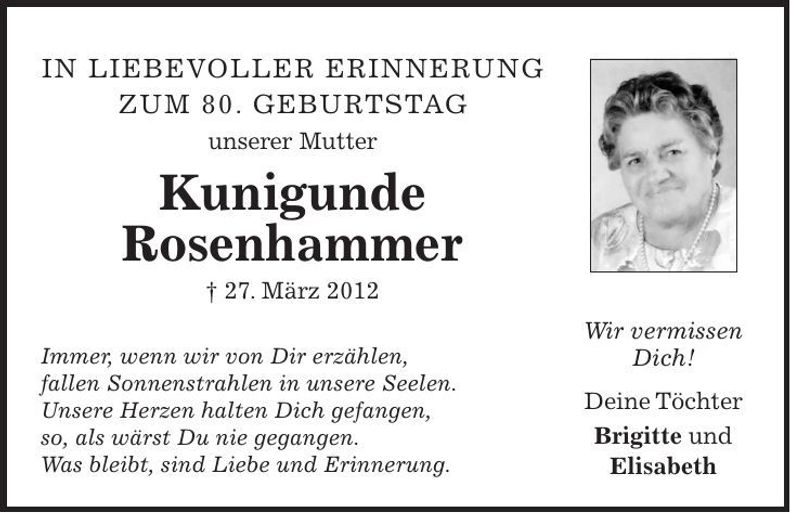 Traueranzeige Kunigunde Rosenhammer