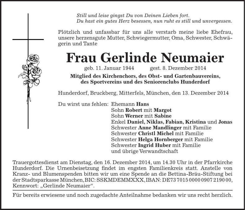 Traueranzeige Gerlinde Neumaier