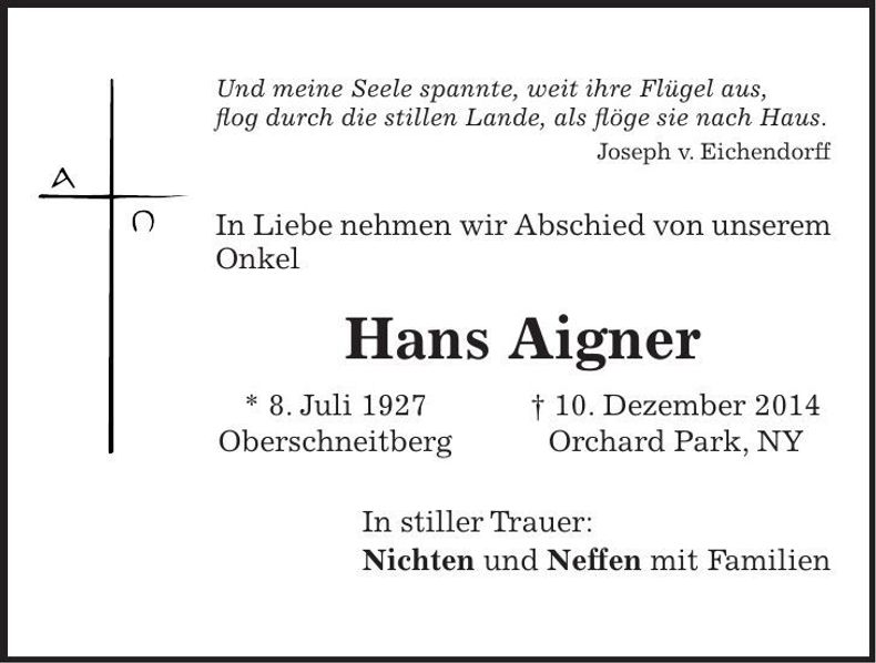 Traueranzeige Hans Aigner