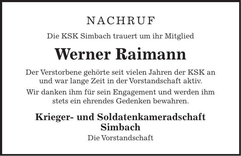 Traueranzeige Werner Raimann