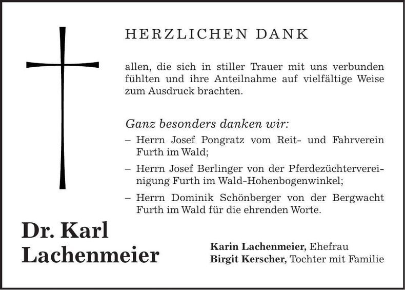 Traueranzeige Karl Dr. Lachenmeier