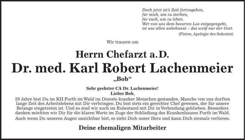 Traueranzeige Karl Robert Lachenmeier