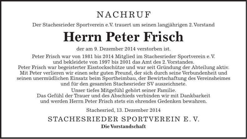 Traueranzeige Peter Frisch