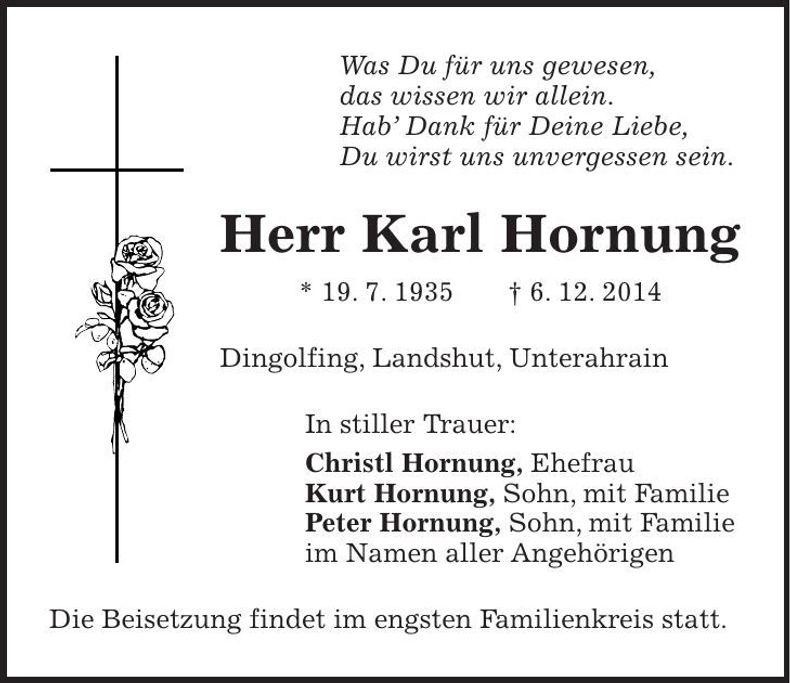 Traueranzeige Karl Hornung