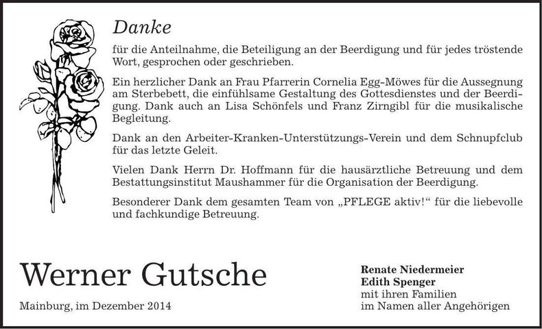 Traueranzeige Werner Gutsche