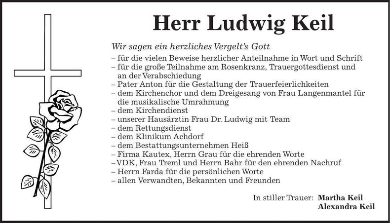 Traueranzeige Ludwig Keil