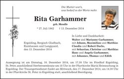 Traueranzeige Rita Garhammer