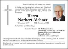 Traueranzeige Norbert Aichner