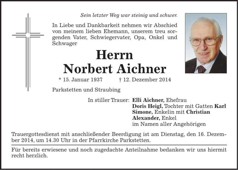 Traueranzeige Norbert Aichner