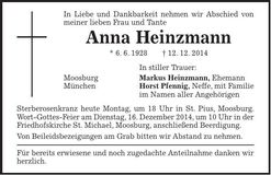 Traueranzeige Anna Heinzmann