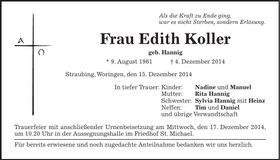 Traueranzeige Edith Koller