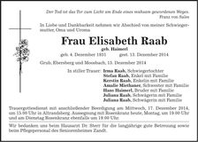 Traueranzeige Elisabeth Raa
