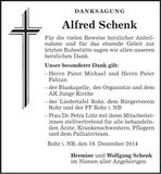 Traueranzeige Alfred Schenk
