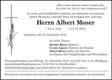 Traueranzeige Albert Moser