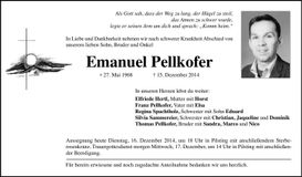 Traueranzeige Emanuel Pellkofer