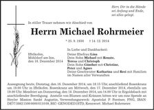 Traueranzeige Michael Rohrmeier
