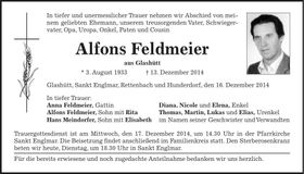 Traueranzeige Alfons Feldmeier