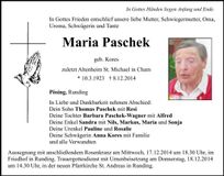Traueranzeige Maria Paschek