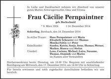 Traueranzeige Cäcilie Pernpaintner