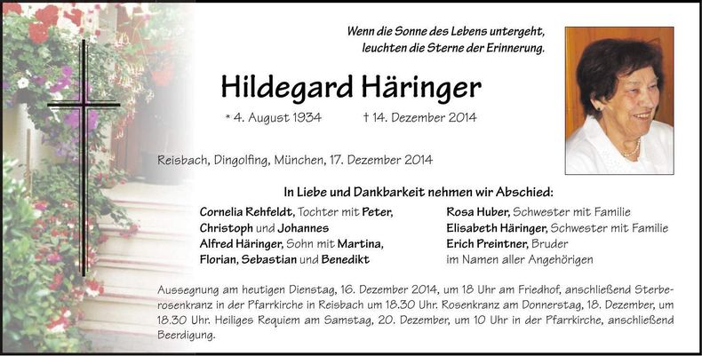Traueranzeige Hildegard Häringer