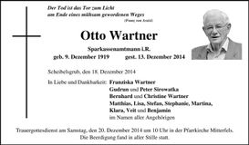 Traueranzeige Otto Wartner