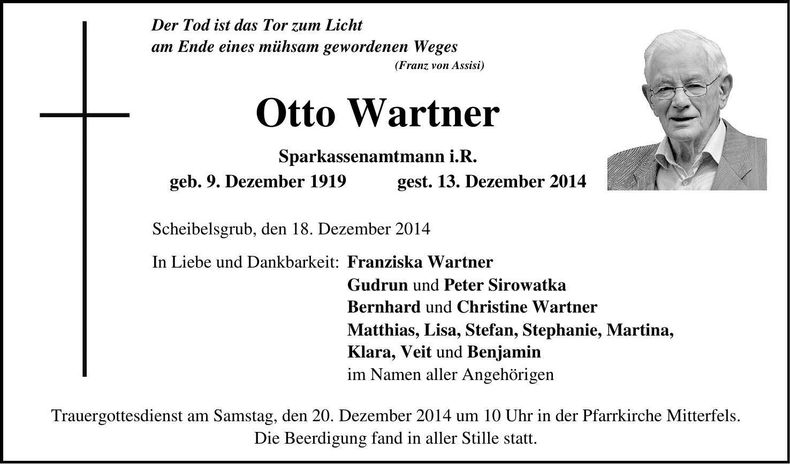 Traueranzeige Otto Wartner